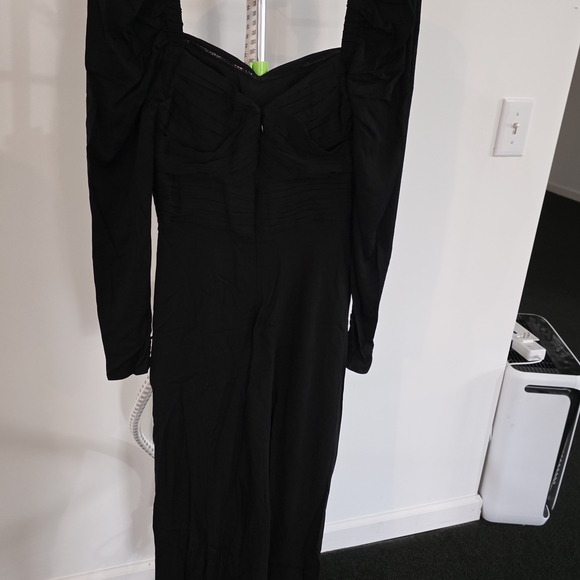 Self-Portrait Black Ruched Long Sleeve Midi Dress Slit | US 4 UK 8 - Picture 5 of 8